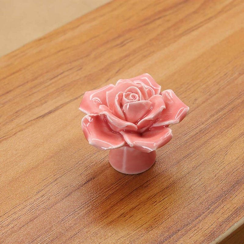 ESreake 12-Pack Rose Ceramic Knobs  Rose Flower Ceramic Vintage Pulls Kitchen Cabinet Dressing Table Dresser Handles with 3 Size Screws for Girl's Room Dresser Cupboard Wardrobe (12  Pink) - Image 3